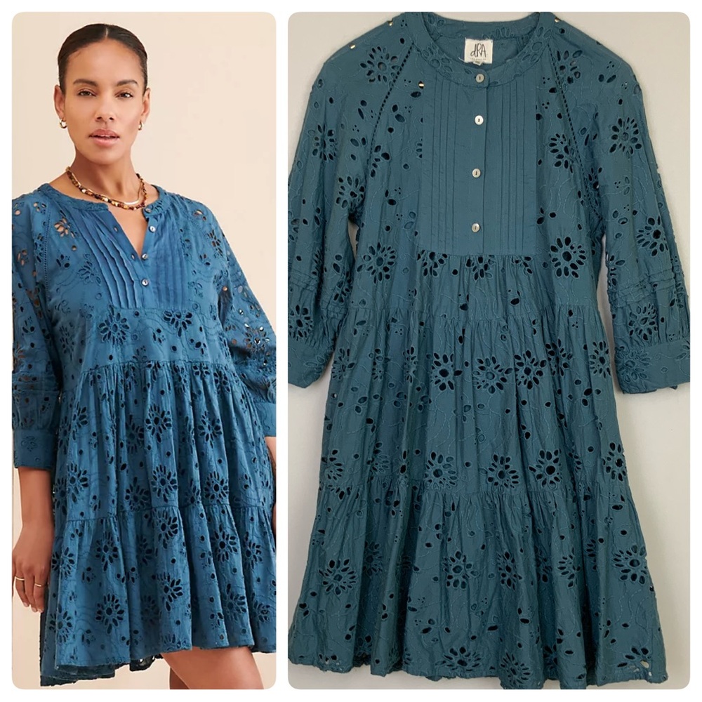 Anthropologie Blue Eyelet Mini Dress